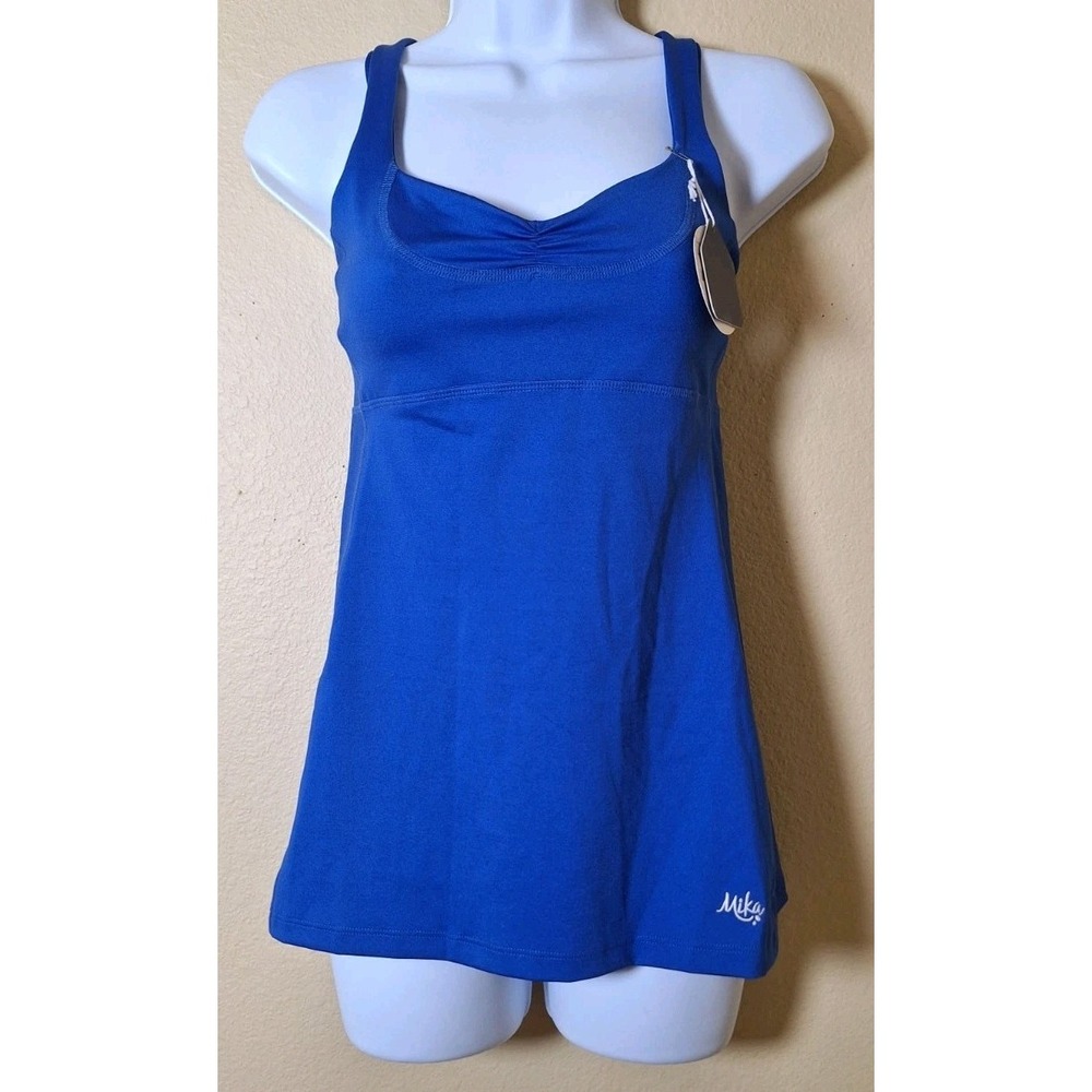 NWT! Mika Yoga‎ Wear Linda Top Blue Large Athliesure Dance Stretch